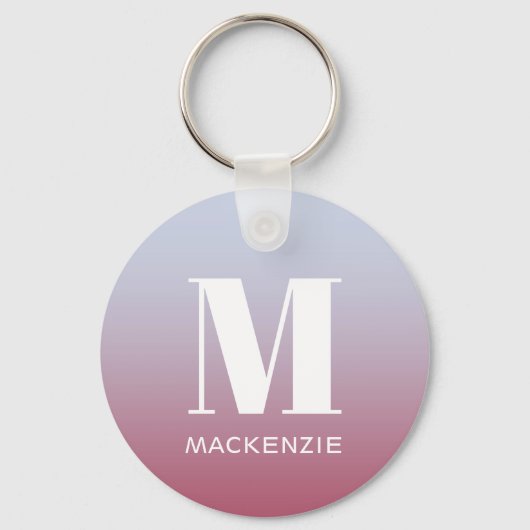 Modern Monogram Initiaal Naam Roze Blauw Verloop Sleutelhanger (Achterkant)