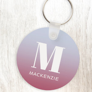 Modern Monogram Initiaal Naam Roze Blauw Verloop Sleutelhanger