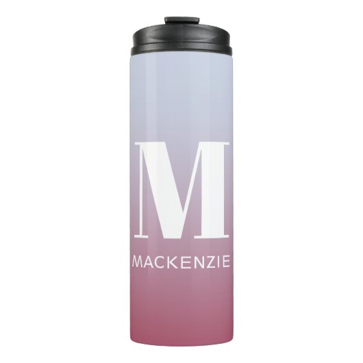 Modern Monogram Initiaal Naam Roze Blauw Verloop Thermosbeker (Voorkant)
