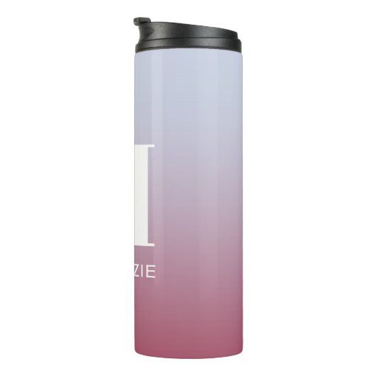 Modern Monogram Initiaal Naam Roze Blauw Verloop Thermosbeker (Geroteerd rechts)