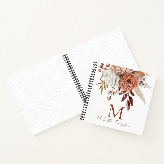 Modern Monogram Initiaal Naam Terracotta Florals Notitieboek (Binnen)