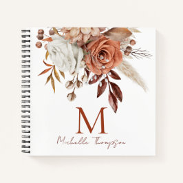 Modern Monogram Initiaal Naam Terracotta Florals Notitieboek