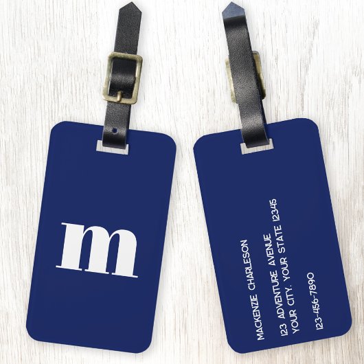 Modern Monogram Initiaal Navy blauw Bagagelabel