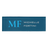 Modern Monogram Initiaal Plain Sky & Ocean Blue Naambadge (Voorkant)