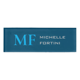 Modern Monogram Initiaal Plain Sky & Ocean Blue Naambadge