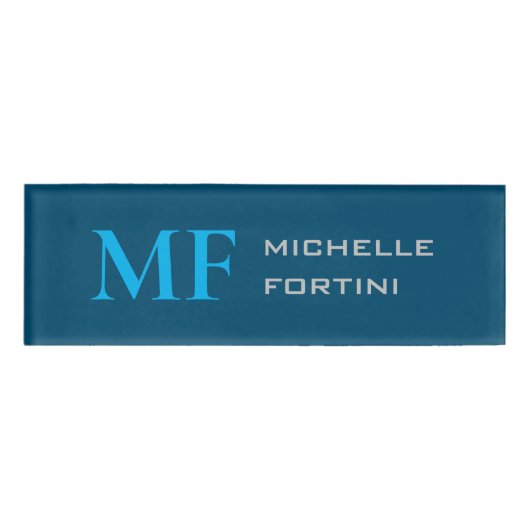 Modern Monogram Initiaal Plain Sky & Ocean Blue Naambadge (Voorkant)