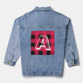 Modern Monogram Initiaal Red Buffalo Check Stijlvo Denim Jacket (Achterkant)