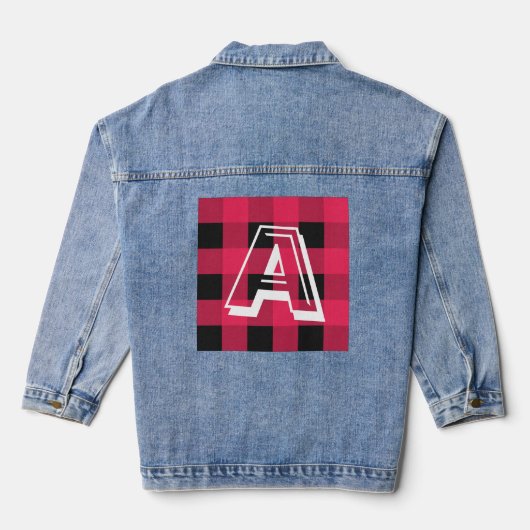 Modern Monogram Initiaal Red Buffalo Check Stijlvo Denim Jacket (Achterkant)