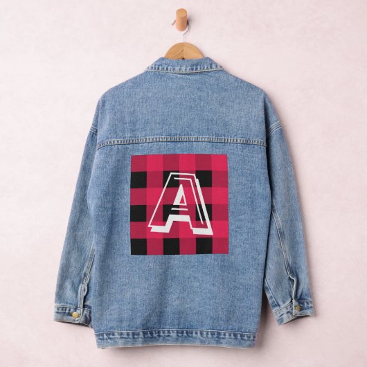 Modern Monogram Initiaal Red Buffalo Check Stijlvo Denim Jacket (Hangar)