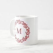 Modern Monogram Initiaal Red Leaf en Berry Krans Koffiemok (Voorkant links)