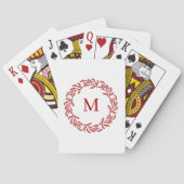 Modern Monogram Initiaal Red Leaf en Berry Krans Pokerkaarten (Achterkant)