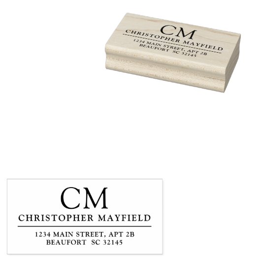 Modern Monogram Initiaal retouradres Rubber S Rubberstempel (Gestempeld)
