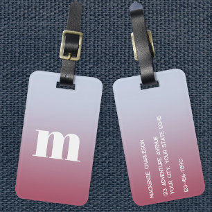 Modern Monogram Initiaal Roze Blauw Gradiënt Bagagelabel