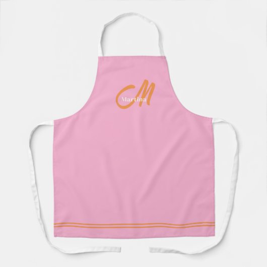 Modern Monogram Initiaal Roze Sinaasappel Schort (Voorkant)