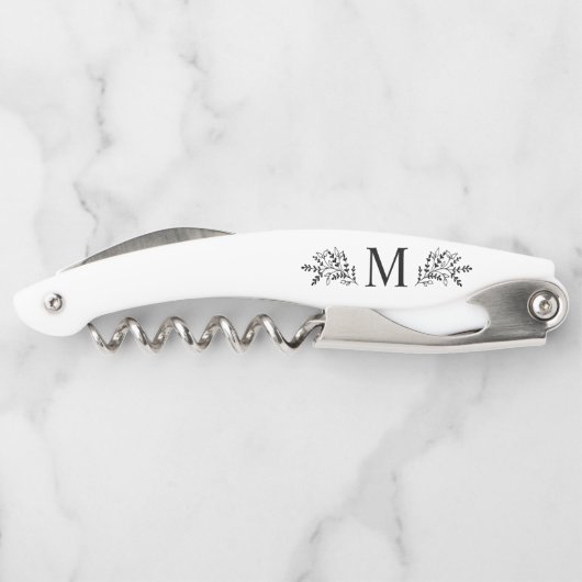 Modern Monogram Initiaal Rustic Botanical Kurkentrekker (Achterkant)