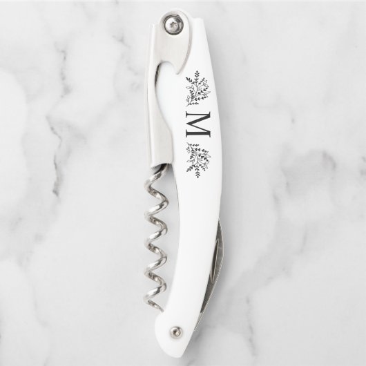 Modern Monogram Initiaal Rustic Botanical Kurkentrekker (Voorkant)