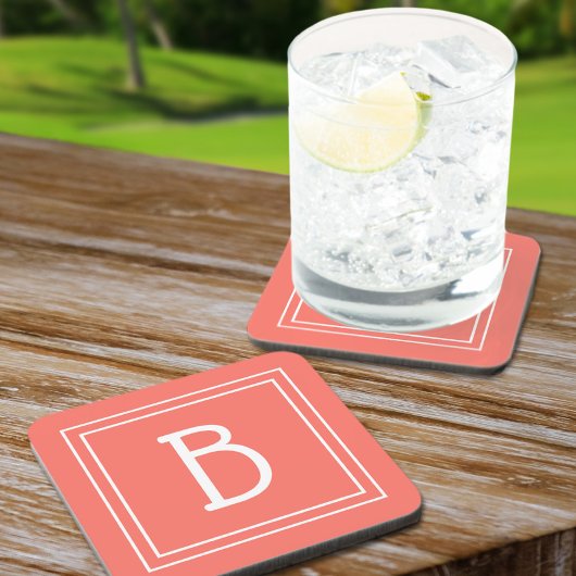 Modern Monogram Initiaal Sjabloon Eenvoudig Koraal Bier Onderzetter