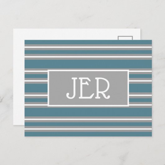 Modern Monogram Initiaal Sjabloon Turquoise Gray Briefkaart (Voorkant / Achterkant)