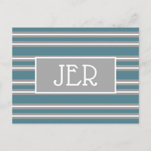 Modern Monogram Initiaal Sjabloon Turquoise Gray Briefkaart