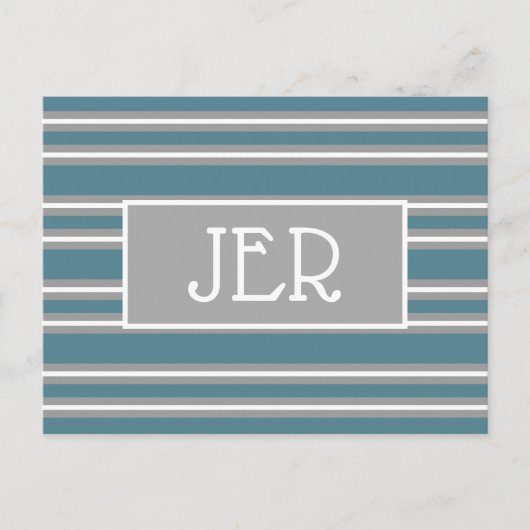 Modern Monogram Initiaal Sjabloon Turquoise Gray Briefkaart (Voorkant)