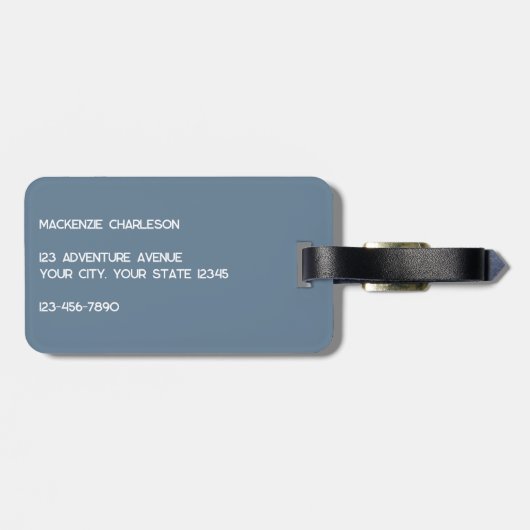 Modern Monogram Initiaal Stoffig Blauw Grijs Bagagelabel (Achterkant horizontaal)