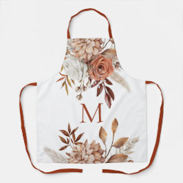 Modern Monogram Initiaal Terracotta Florals Schort