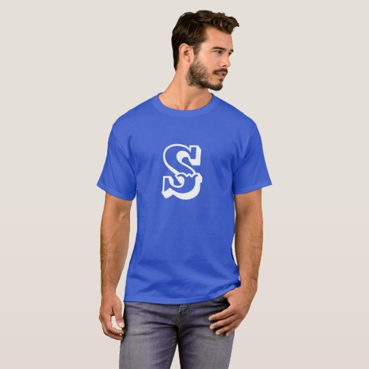 Modern Monogram Initiaal Voeg Jouw tekst Deep Blue T-shirt (Voorkant volledig)