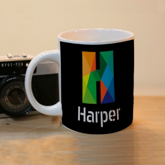 Modern Monogram Initiaal zwart Tweekleurige Koffiemok