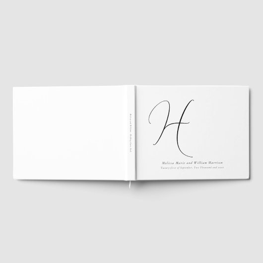 Modern Monogram Initiaal Zwart-wit bruiloft Gastenboek (Volledig)