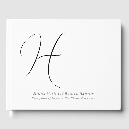 Modern Monogram Initiaal Zwart-wit bruiloft Gastenboek (Voorkant)