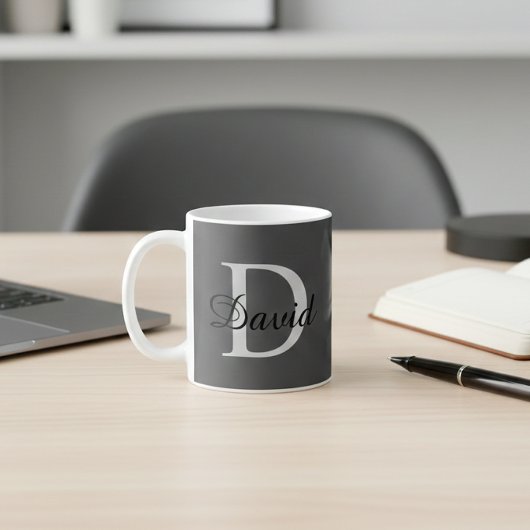 Modern Monogram Initial & Name Mug | Elegant Scrip Koffiemok