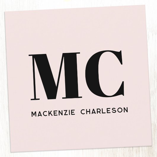 Modern Monogram Initialen Naam Blush Roze Vierkante Visitekaartje