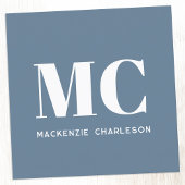 Modern Monogram Initialen Naam Dusty Blue Grey Vierkante Visitekaartje