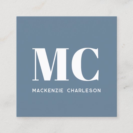Modern Monogram Initialen Naam Dusty Blue Grey Vierkante Visitekaartje (Voorkant)