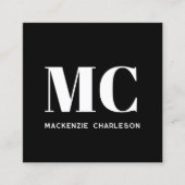 Modern Monogram Initialen Naam Zwart Vierkante Visitekaartje (Voorkant)