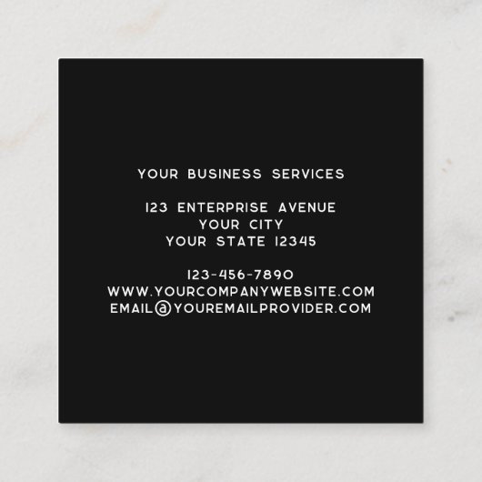 Modern Monogram Initialen Naam Zwart Vierkante Visitekaartje (Achterkant)