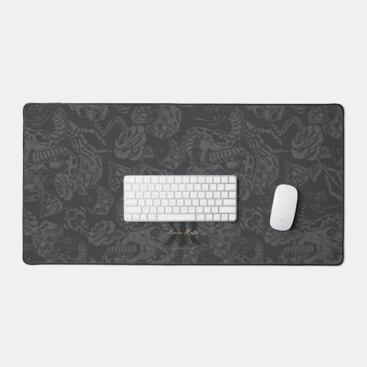 Modern Monogram Initialen Schedel Rozen Tattoo Gri Bureaumat (Keyboard & Muis)