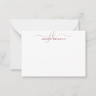 Modern Monogram Initialen Script Burgundy Minimal Notitiekaartje