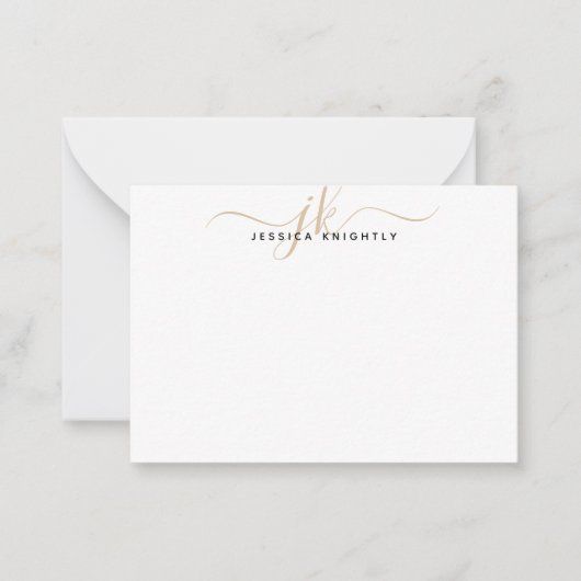Modern Monogram Initialen Script Chic Gold Minimal Notitiekaartje (Voorkant)