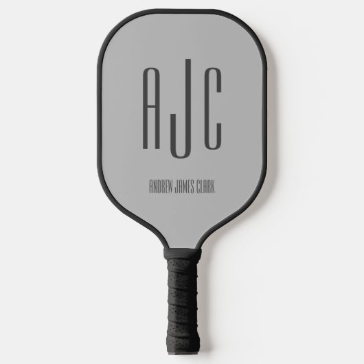 Modern Monogram initialen Zwart Grijs Pickleball Paddle (Voorkant)