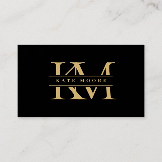 Modern Monogram Initials Professional Black Gold Visitekaartje (Voorkant)