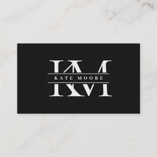 Modern Monogram Initials Professional Black White Visitekaartje (Voorkant)