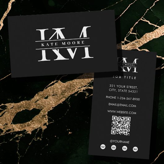 Modern Monogram Initials Professional Black White Visitekaartje