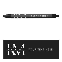 Modern Monogram Initials Professional Black White Zwarte Inkt Pen
