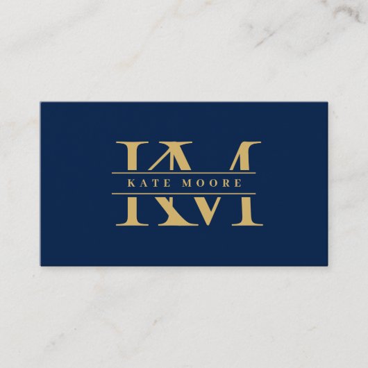 Modern Monogram Initials Professional Blue Gold Visitekaartje (Voorkant)