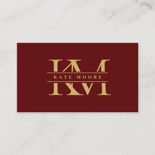 Modern Monogram Initials Professional Red Gold Visitekaartje (Voorkant)