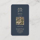 Modern Monogram J Bloemen Donkerblauw Goud Visitekaartje (Achterkant)