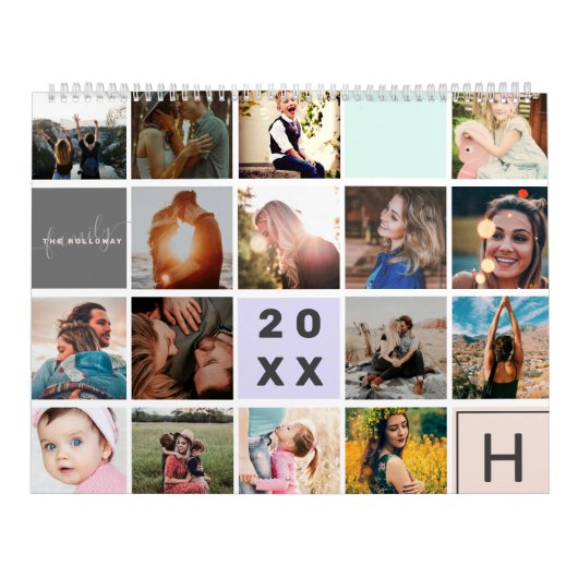 Modern monogram je familie 41 foto-collage raster kalender (Hoes)