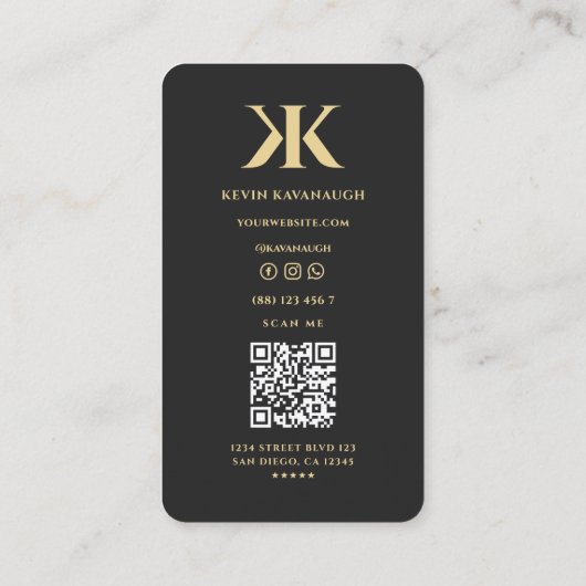 Modern Monogram K Professionele Marketing Visitekaartje (Achterkant)
