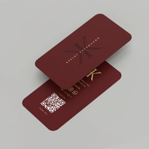 Modern Monogram K Red Maroon Gold Professional Visitekaartje